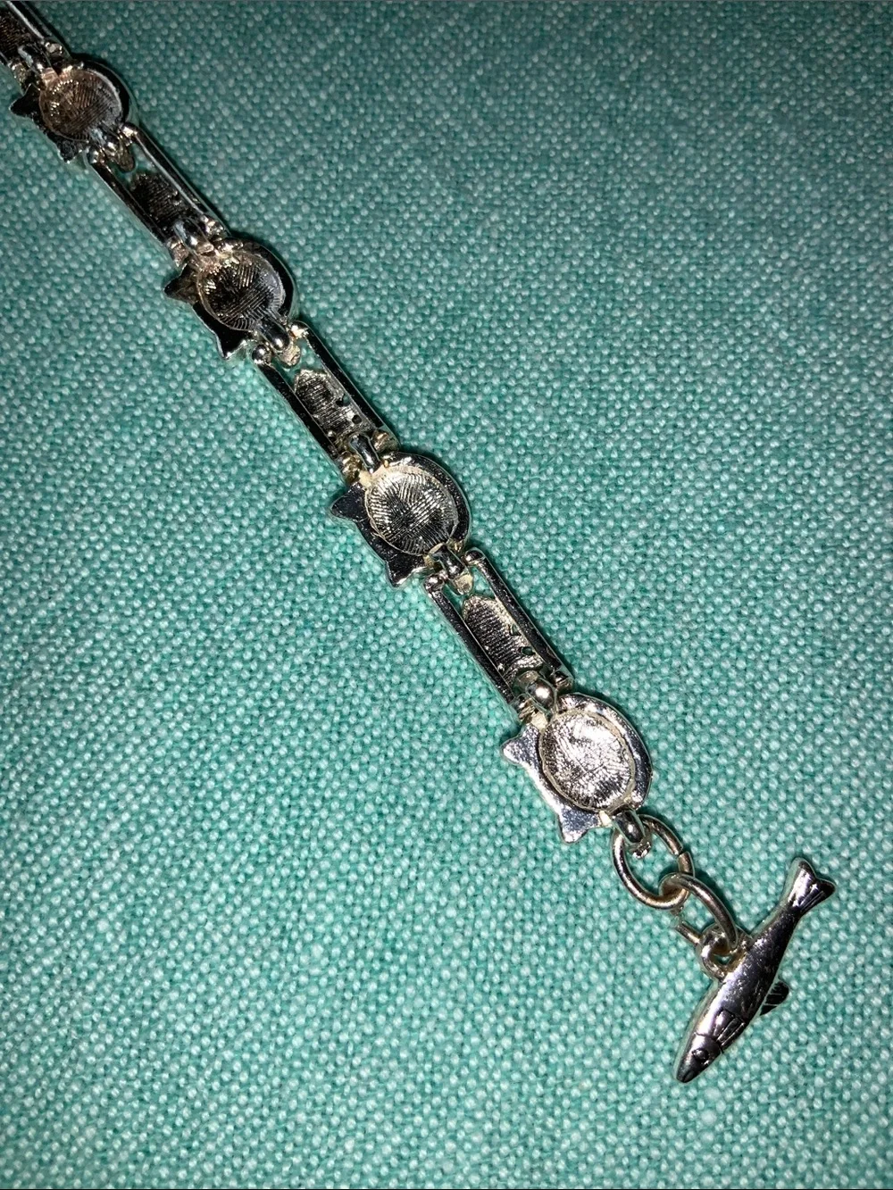 Cookie Lee Silver Tone Cat Fish Link Tennis Bracelet Retired Adjustable